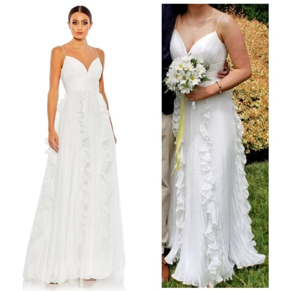 MAC DUGGAL Pleated Sleeveless Flowy Gown in White Size US 4 - Picture 1 of 12